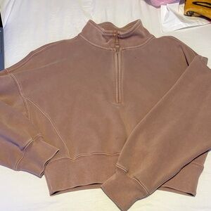 Abercrombie tan cropped quarter zip